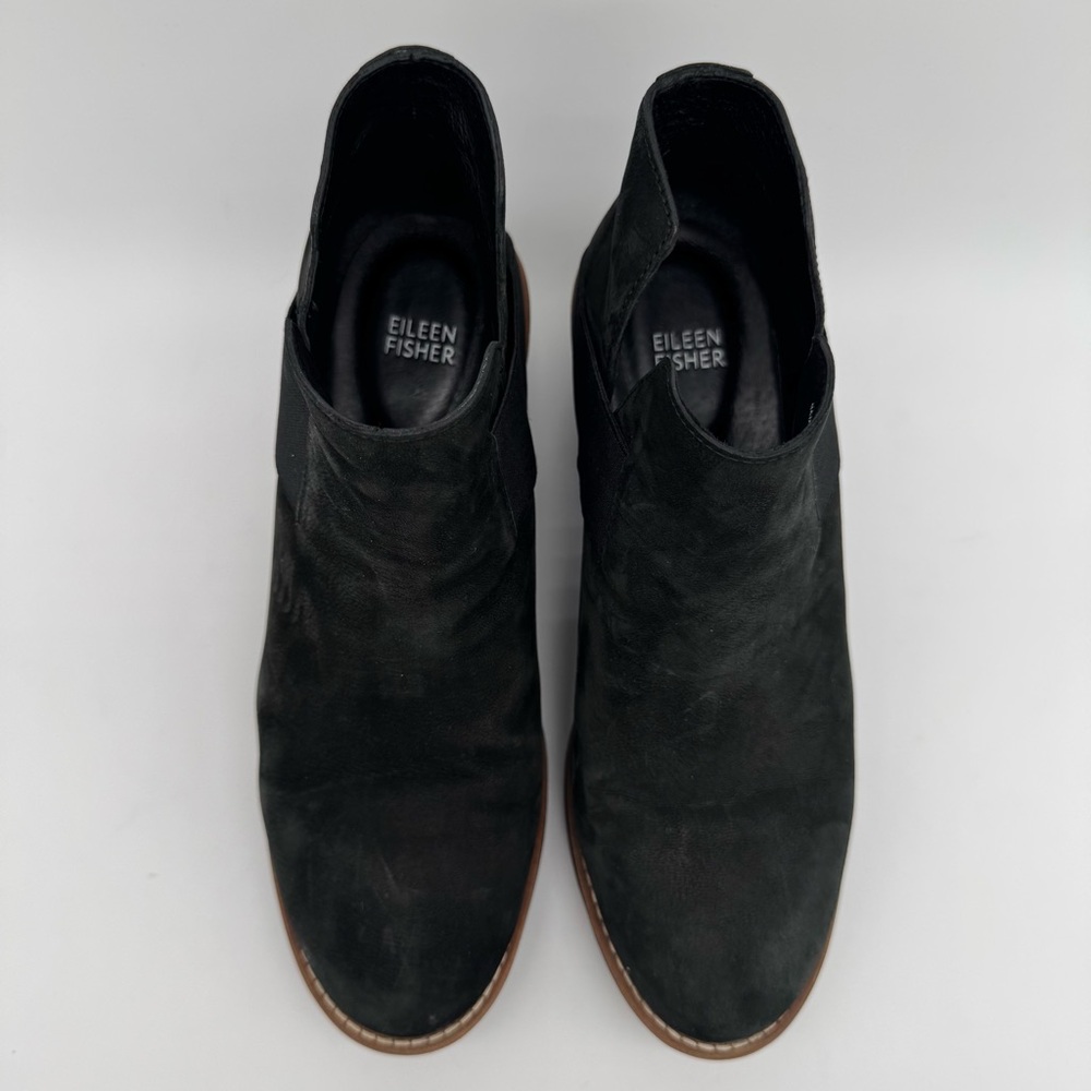 Eileen Fisher Lark Black Nubuck Leather Wedge Ankle Boots Size 9.5 - Picture 5 of 13